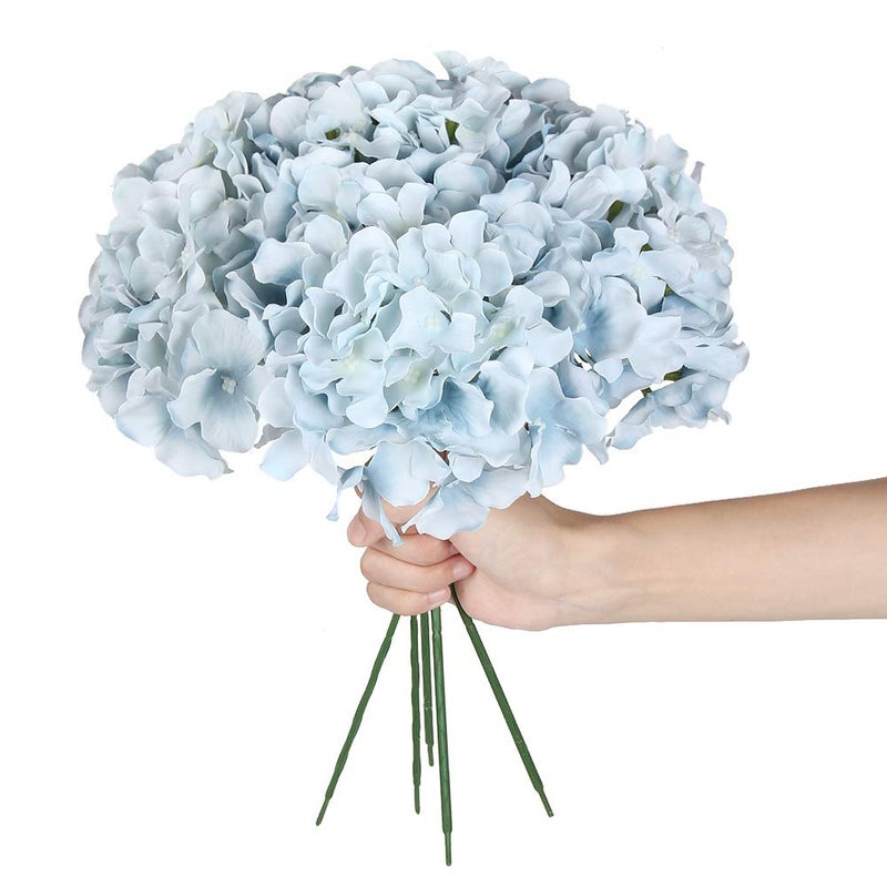 Exoment Silk Hydrangea Heads with Stems,Lake Blue Artificial Flower Heads DIY Wedding Centerpiece Home Party Baby Shower Decor (10, Lake Blue) - Image 2